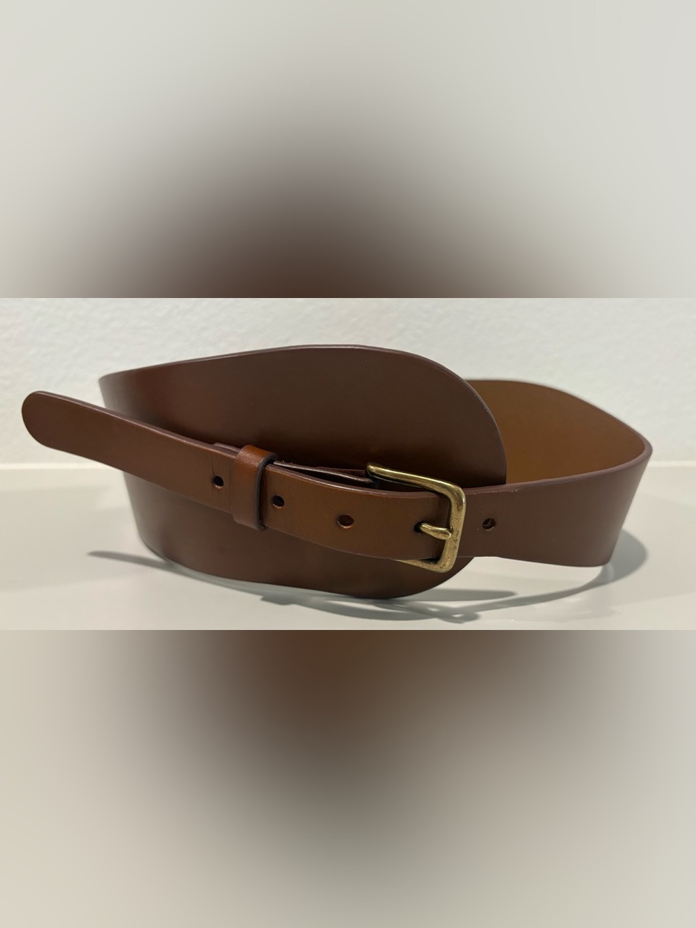 Anthropologie Wide Brown Leather Belt with Brass-Tone Buckle